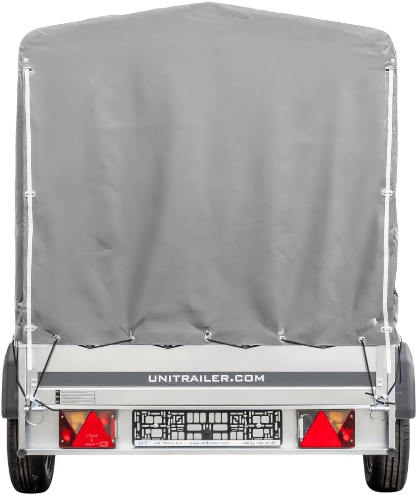 UNITRAILER Car Trailer 230 x 125 cm Garden Trailer 230 Tilting 750 kg with Jockey Wheel, 110 cm High Tarpaulin and High Bow
