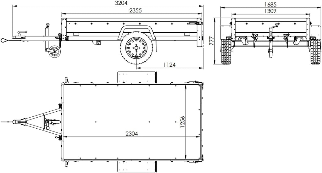UNITRAILER Car Trailer 230 x 125 cm Garden Trailer 230 Tilting 750 kg with Jockey Wheel, 110 cm High Tarpaulin and High Bow
