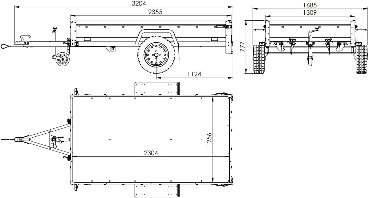 UNITRAILER Car Trailer 230 x 125 cm Garden Trailer 230 Tilting 750 kg with Jockey Wheel, 110 cm High Tarpaulin and High Bow